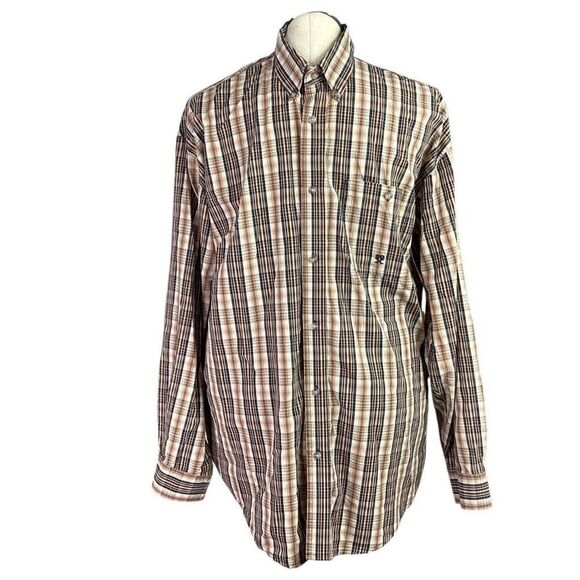 Wrangler Twenty X Western Shirt Mens XL Black Brown Plaid Long Sleeve Cowboy - Picture 1 of 6